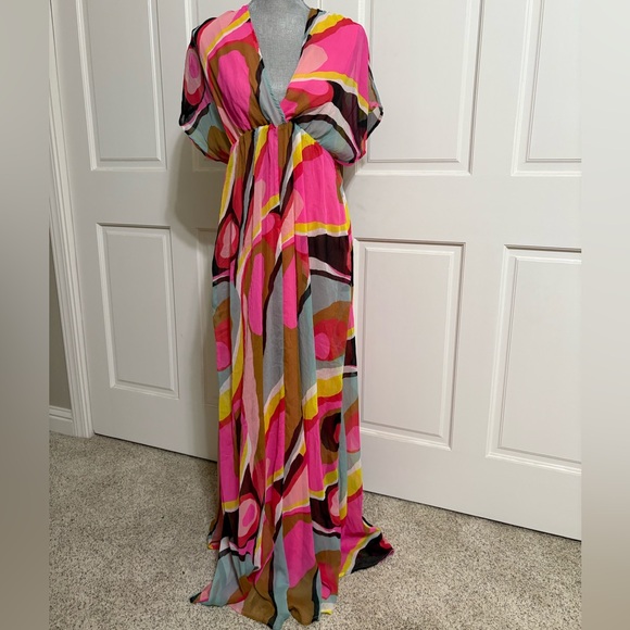 Colorful Abstract Print Maxi Dress Boho Resort Vacation European Summer M - Picture 6 of 13